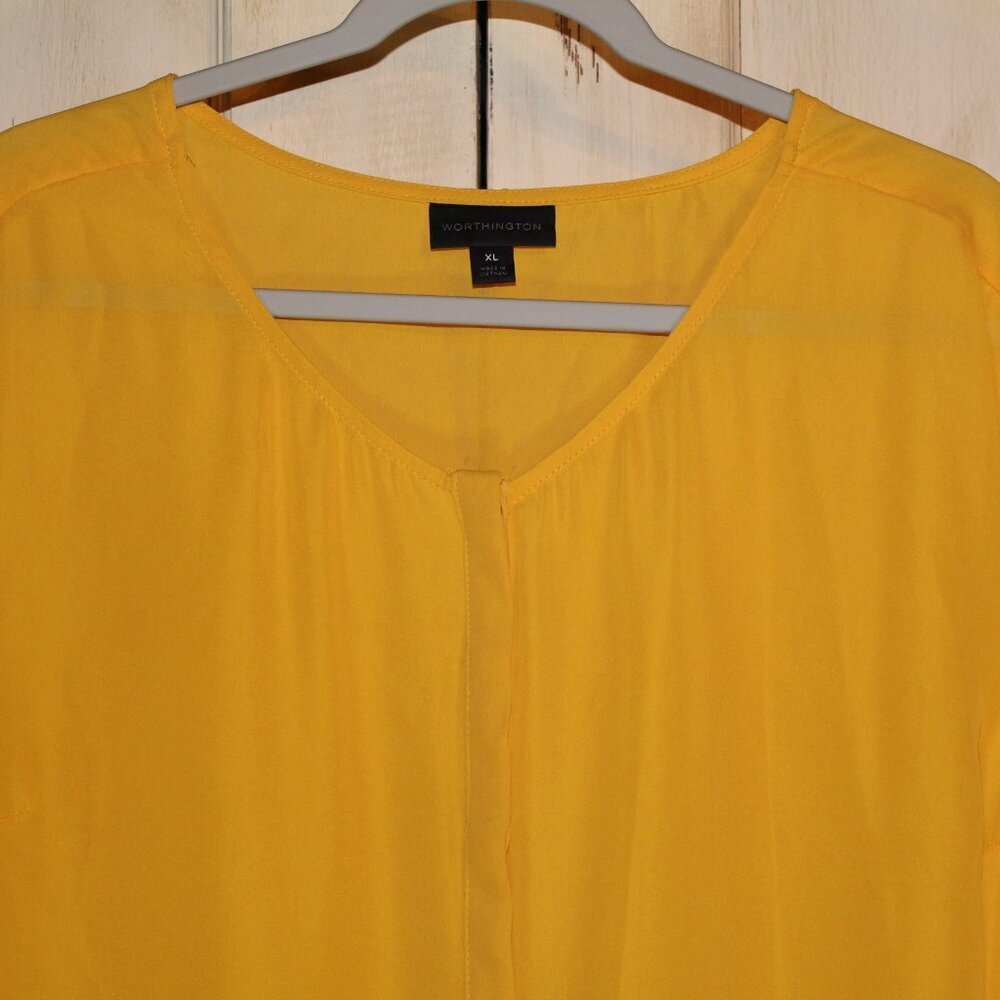 Worthington yellow sleeveless v-neck button-down front w/ tie-front detail XL - Picture 2 of 4